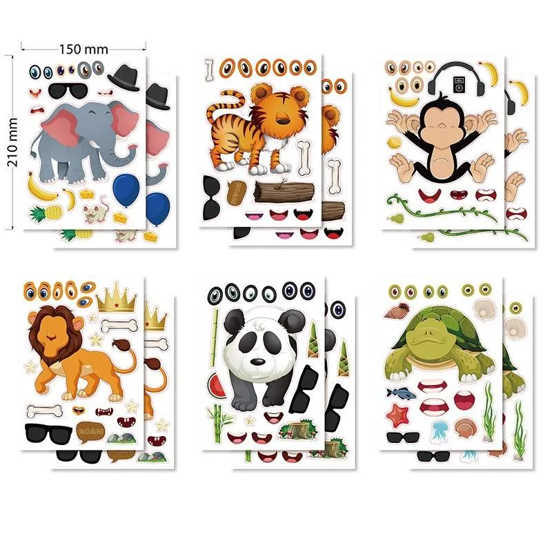 Stiker Puzzle Jigsaw Hewan Kartun